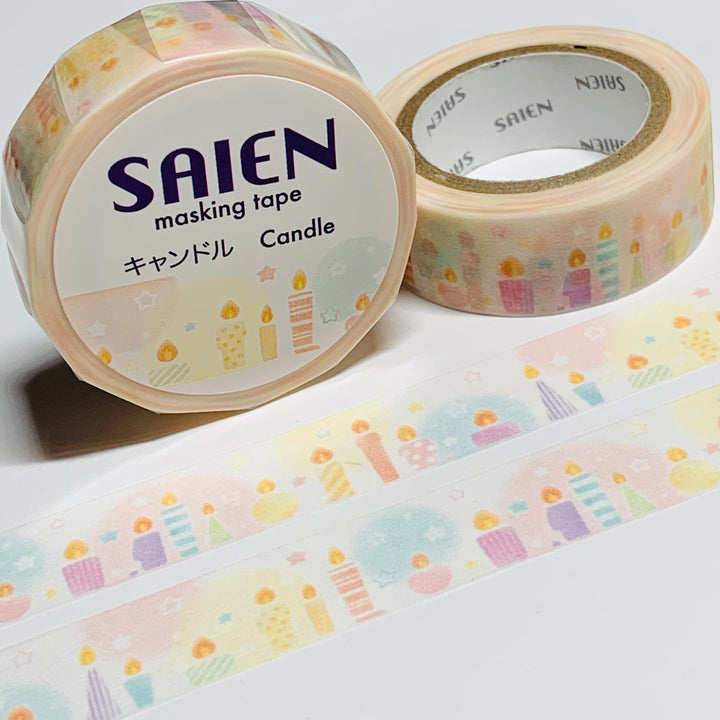 BIRTHDAY CANDLES LINE-UP Saien Masking Washi Tape ~ 1 Roll ~ 15mm x 10m (33 Feet)