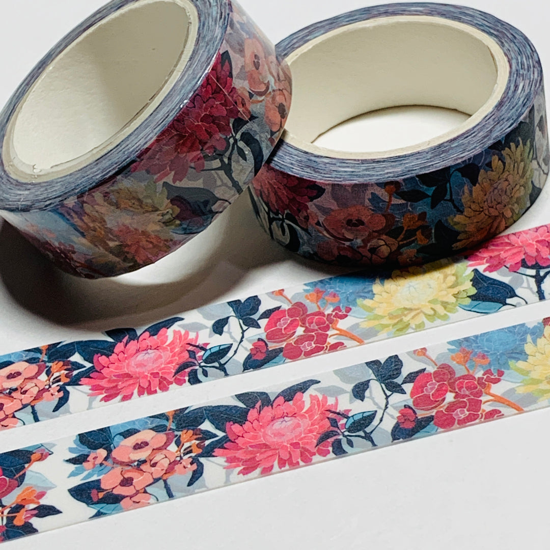 CHRYSANTHEMUM PASTEL FLOWER GARDEN Floral Washi Tape ~ 1 Roll ~ 15mm x 10m (33 Feet)