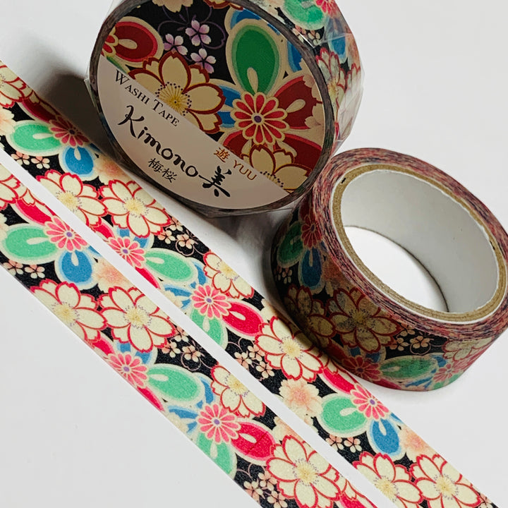 KIMONO PLUM & CHERRY BLOSSOMS Saien Washi Tape ~ 1 Roll ~ 15mm x 7m (23 Feet)