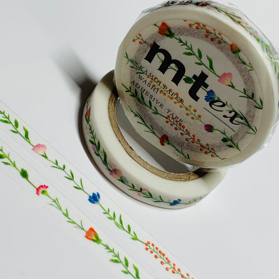 FLOWER DROP LINE FLORAL Thin Line Mt Washi Tape ~ 1 Roll ~ 7mm x 7m (23 Feet)