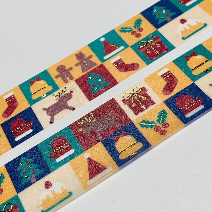 ADVENT GIFT COLLAGE Christmas Saien Gold Foil Masking Washi Tape ~ 1 Roll ~ 20mm x 5m (16 Feet)