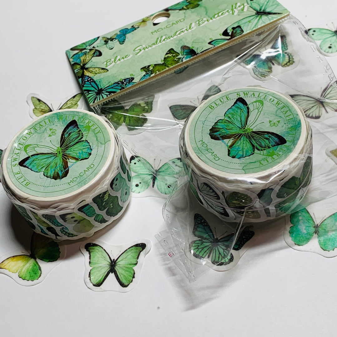 GREEN SWALLOWTAIL BUTTERFLY Labels/Stickers in Washi Tape Roll Form ~ 100 Stickers ~ 23mm Each