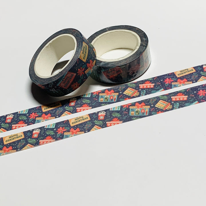 WRAPPED UP In CHRISTMAS PAPER & EVERGREEN Washi Tape ~ 1 Roll ~ 15mm x 10m (33 Feet)