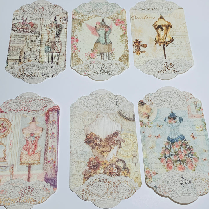 CORSETS BUSTIERS & FASHION DRESS FORMS Paper Lace Ephemera Pack ~ 45 Sheets ~ Size 2.5 x 4.25 Inches