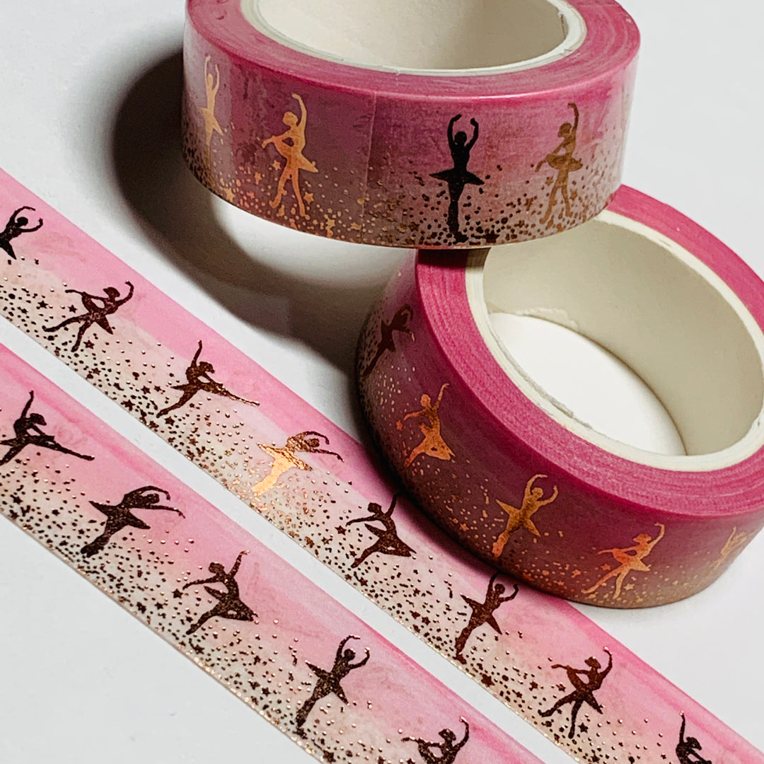 BALLERINAS DANCING En POINTE Rose Gold Foiling Washi Tape ~ 1 Roll ~ 15mm x 10m (33 Feet)