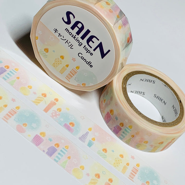 BIRTHDAY CANDLES LINE-UP Saien Masking Washi Tape ~ 1 Roll ~ 15mm x 10m (33 Feet)