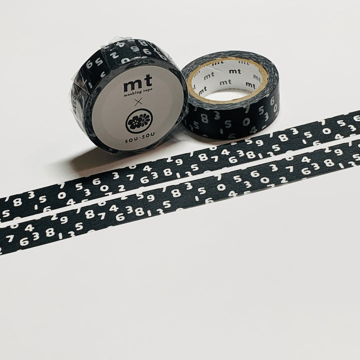 KON-NUREBAIRO BLACK & WHITE DIGITS by Sou Sou MT Washi Tape -1 roll - 15mm x 7m (23 Feet)