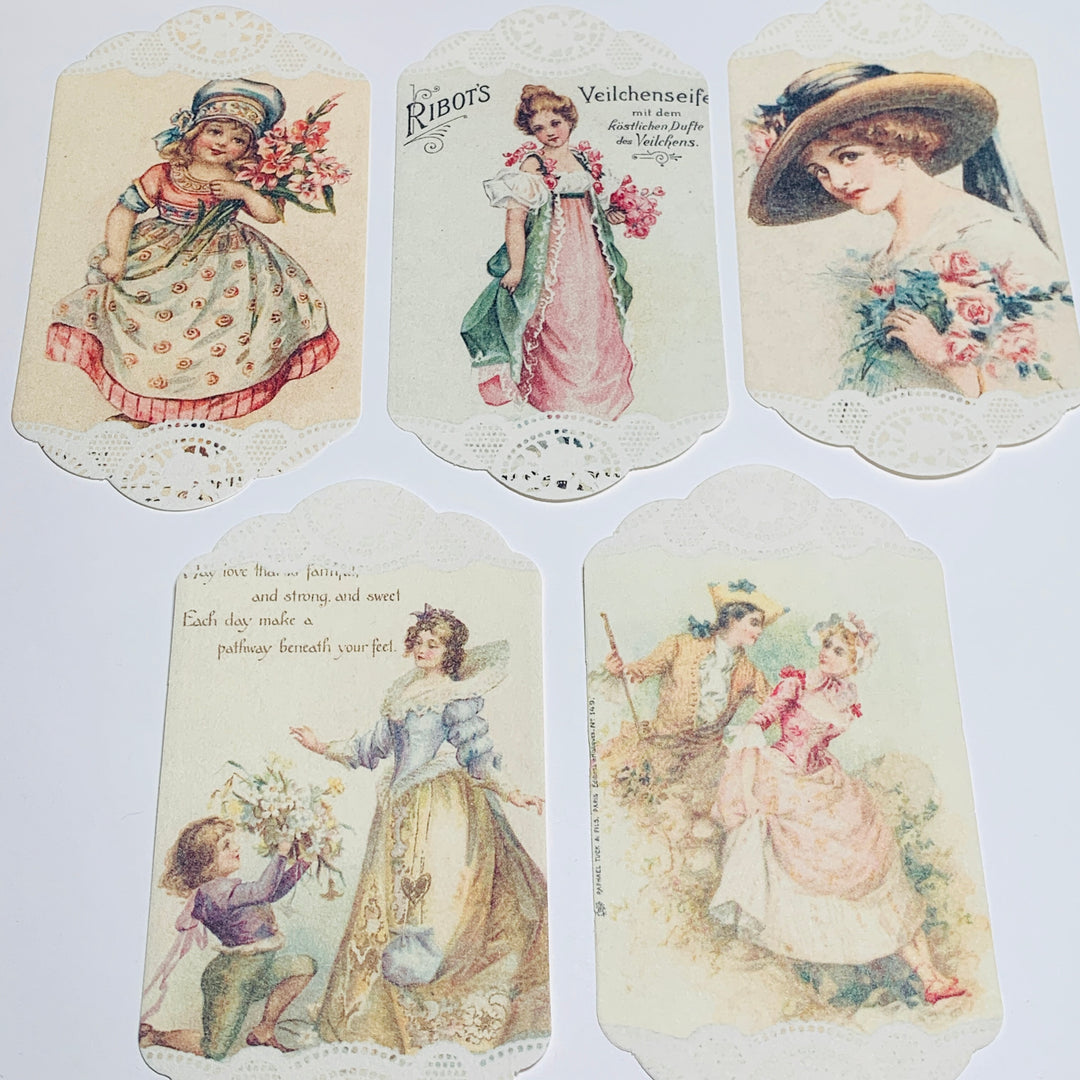 VICTORIAN PORTRAITS & POSTCARDS Paper Lace Ephemera Pack ~ 45 Sheets ~ Size 2.5 x 4.25 Inches