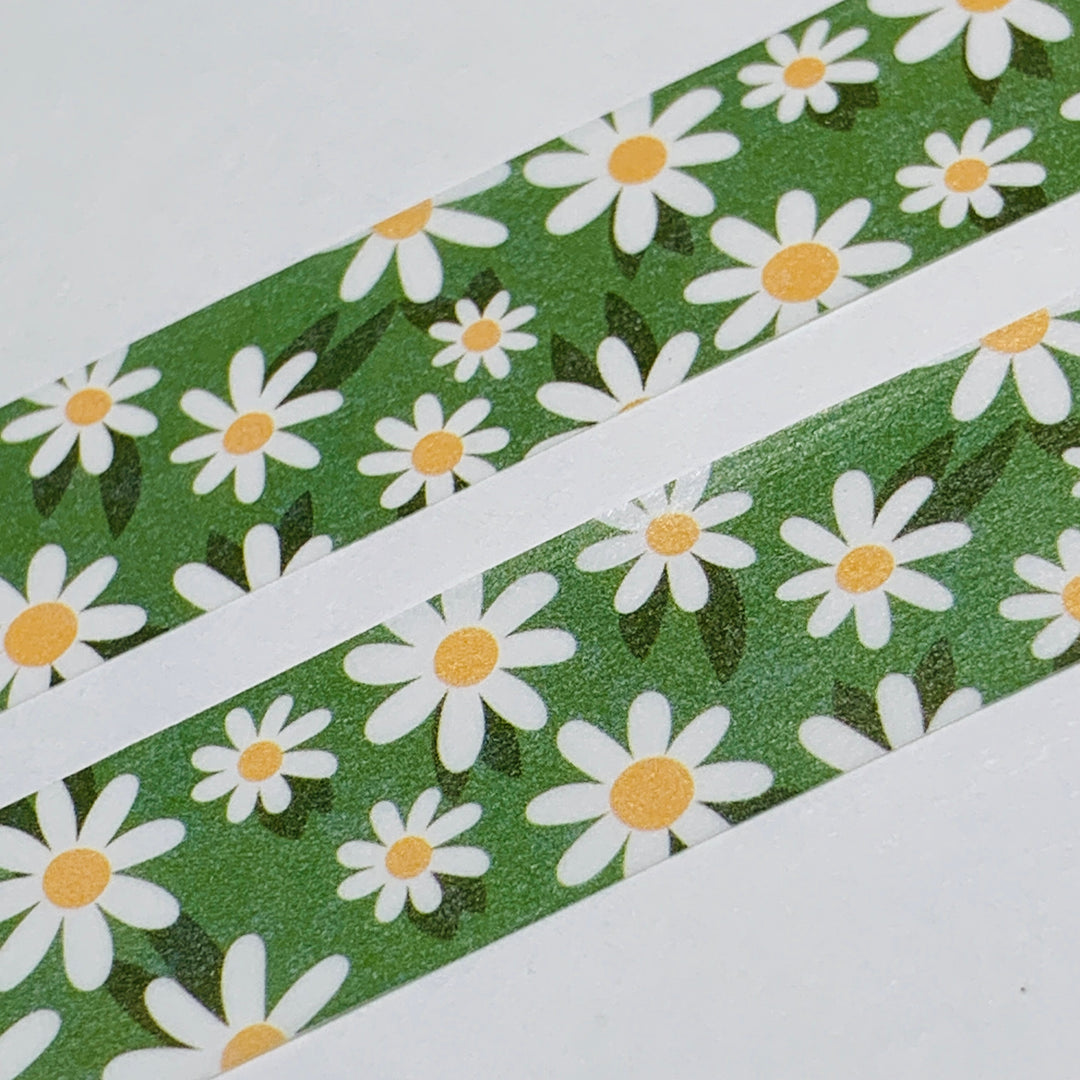 SPRING GREEN HAPPY DAISIES FLORAL Washi Tape ~ 1 Roll ~ 15mm x 10m (33 Feet)