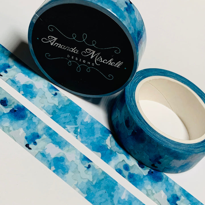 WATERCOLOR BLUE INK Drops Amanda Mischell Washi Tape ~ 1 Roll ~ 15mm x 10m (33 Feet)