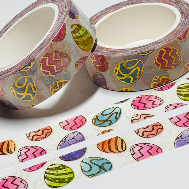 ELEGANT DESIGNED EASTER EGGS Gold Foil Washi Tape ~ 1 Roll ~ 15mm x 10m (33 Feet)