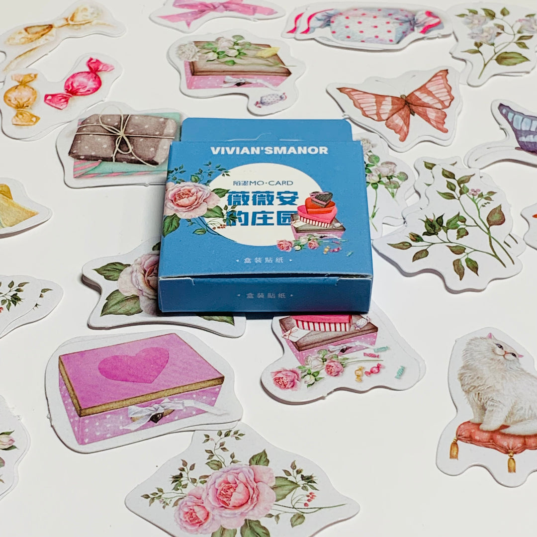 VIVIEN'S MANOR ROMANTIC Peelable Stickers  ~ 46 Pieces ~ 38mm Each