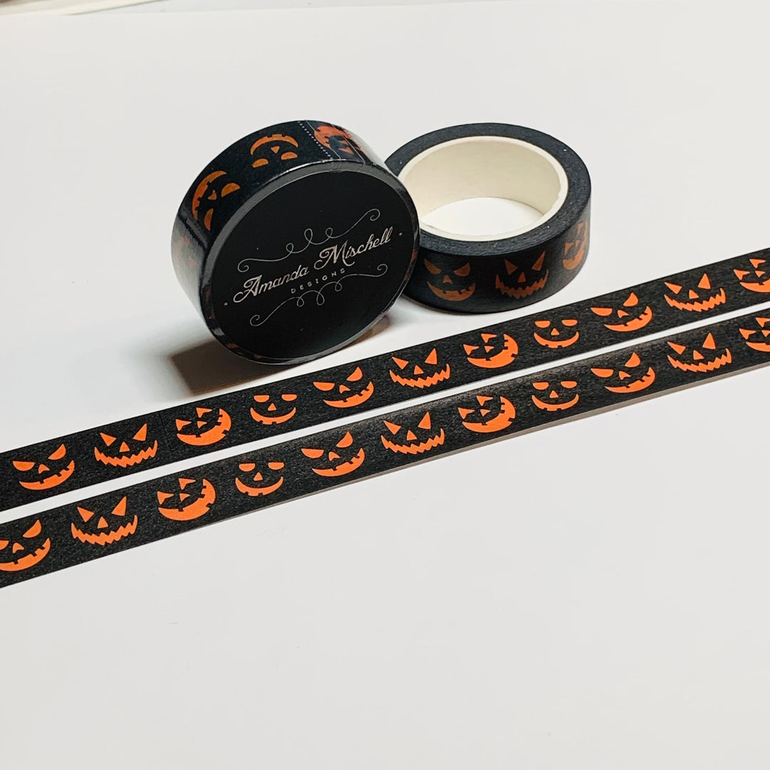 EVIL GLOWING ORANGE Jack-o-Lanterns Amanda Mischell Washi Tape ~ 1 Roll ~ 15mm x 10m (33 Feet)