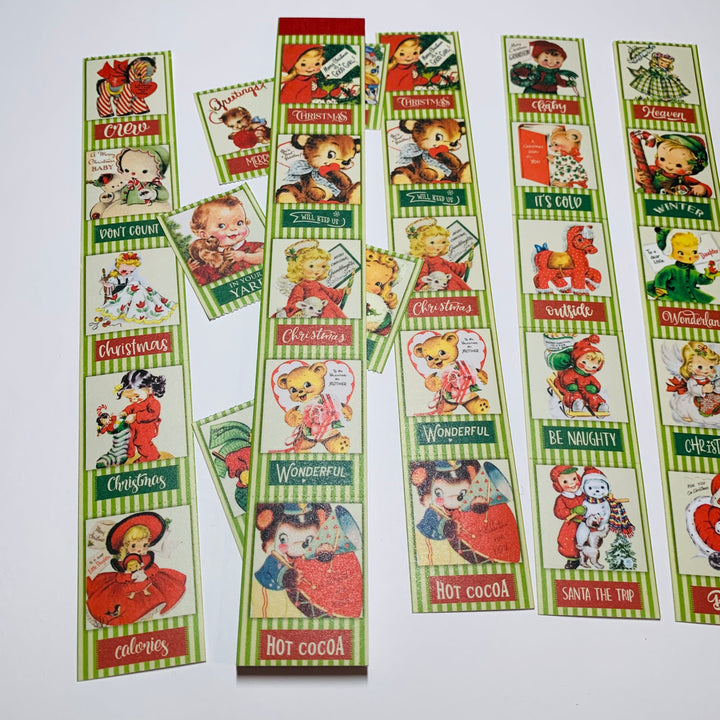 VINTAGE CHRISTMAS GREETINGS Ticket Sticker Sheets ~ 1 Stack ~ 150 Stickers in 30 Designs