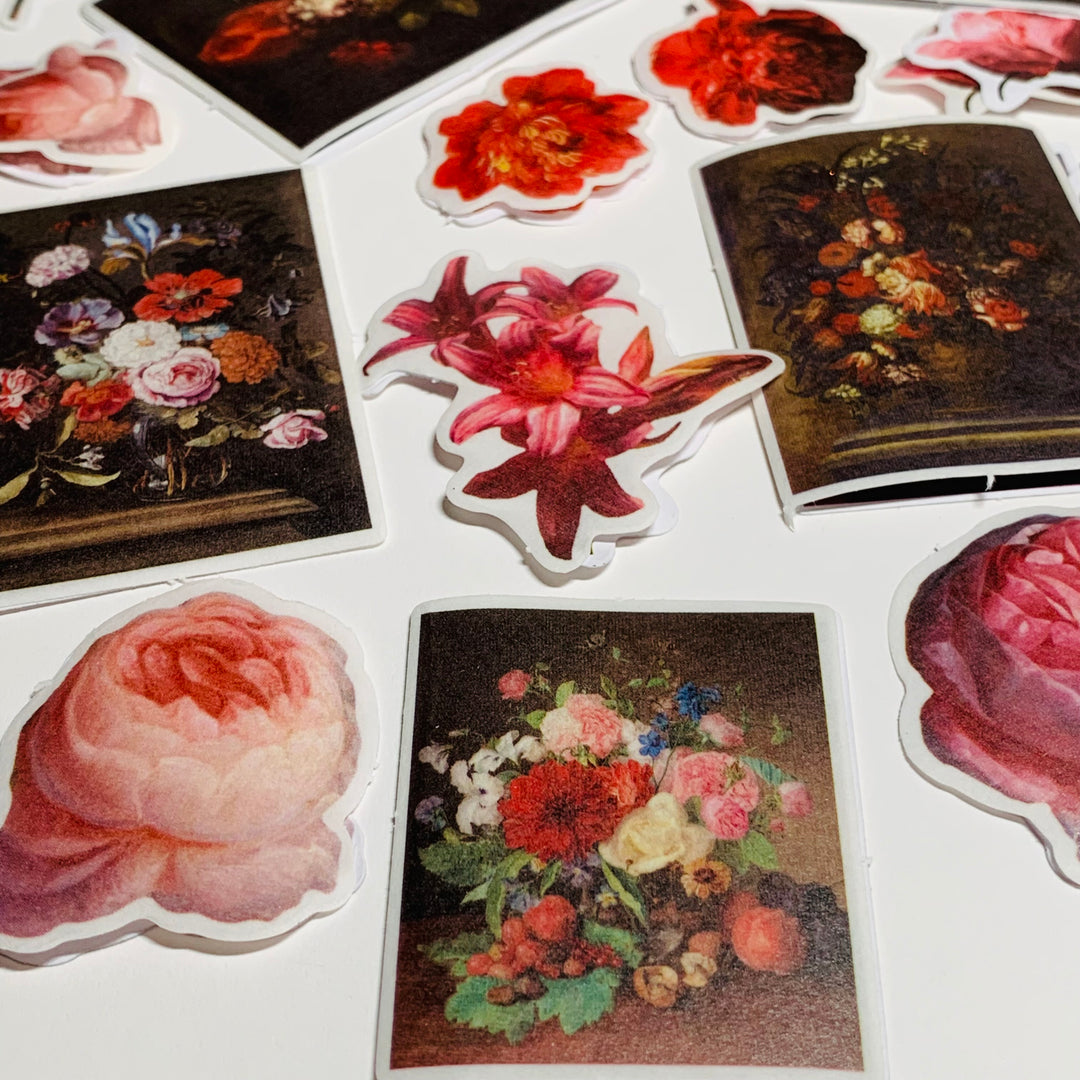 BLOOMING RED IMPERIAL Garden Floral Sticker Flakes Stickers ~ 40 Stickers ~ 1 to 3 Inches Each