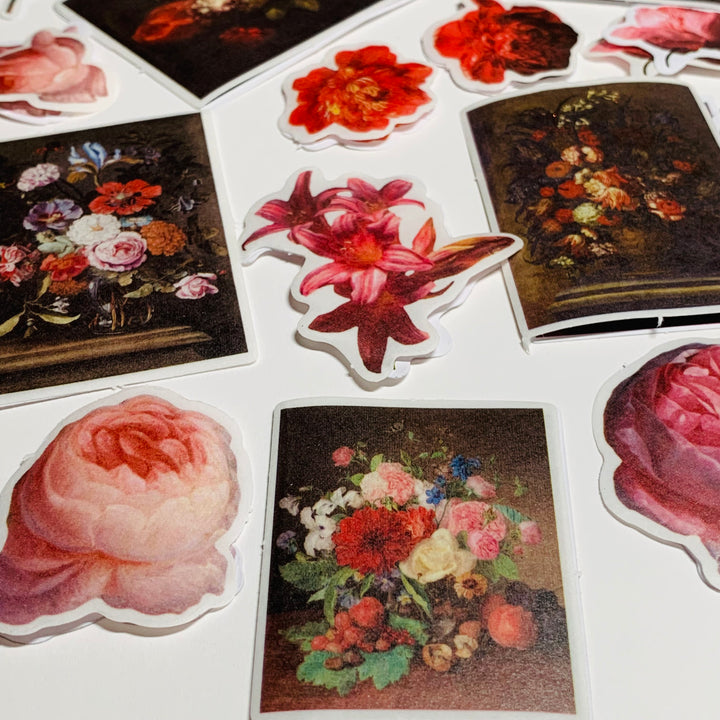 BLOOMING RED IMPERIAL Garden Floral Sticker Flakes Stickers ~ 40 Stickers ~ 1 to 3 Inches Each