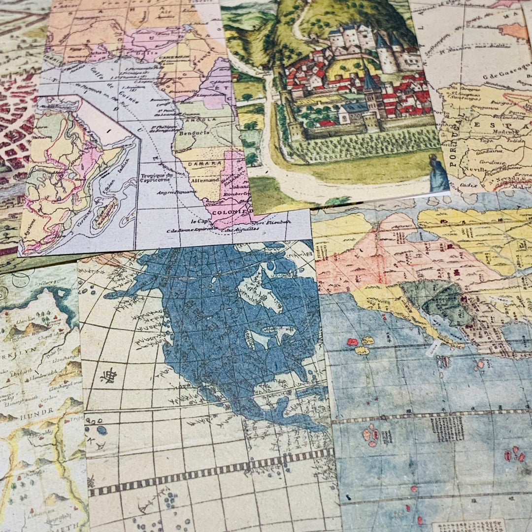 TRAVEL FOOTPRINT MAPS & SKETCHED TOPICAL Booklet of Ephemera Sheets ~ 60 Sheet ~ 2 x 3.25 Inches
