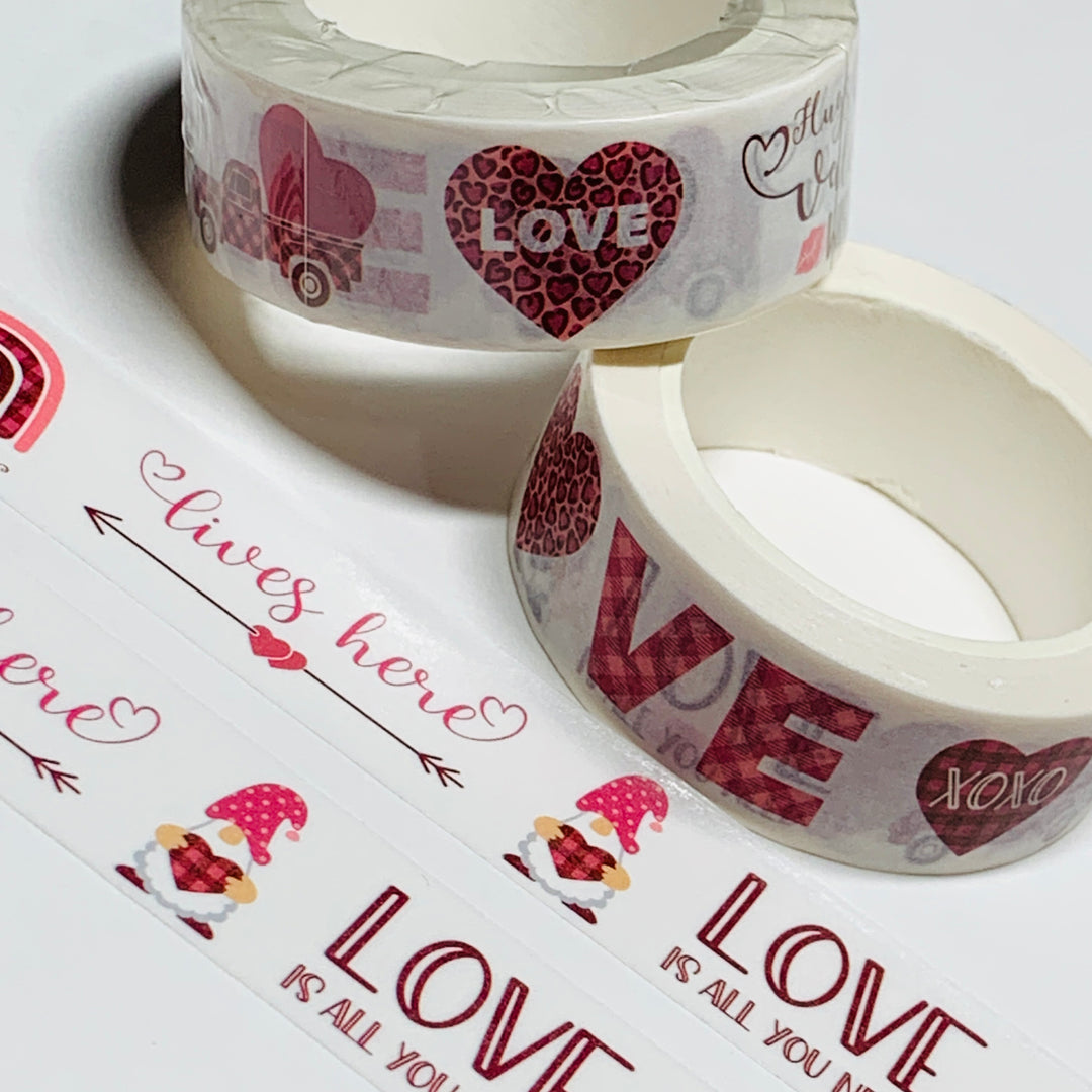 VALENTINE WISHES & KISSES GNOMES Washi Tape ~ 1 Roll ~ 15mm x 10m (33 Feet)