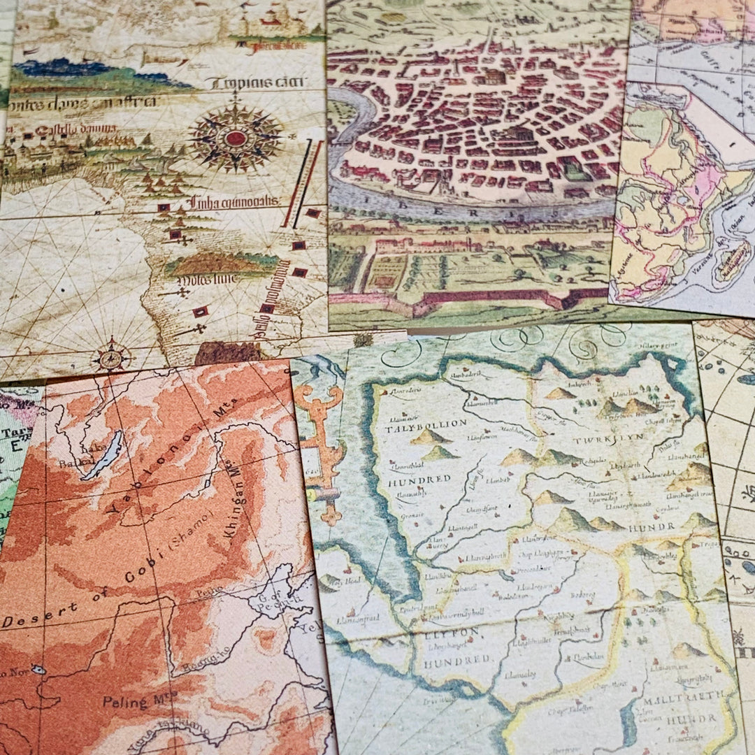 TRAVEL FOOTPRINT MAPS & SKETCHED TOPICAL Booklet of Ephemera Sheets ~ 60 Sheet ~ 2 x 3.25 Inches