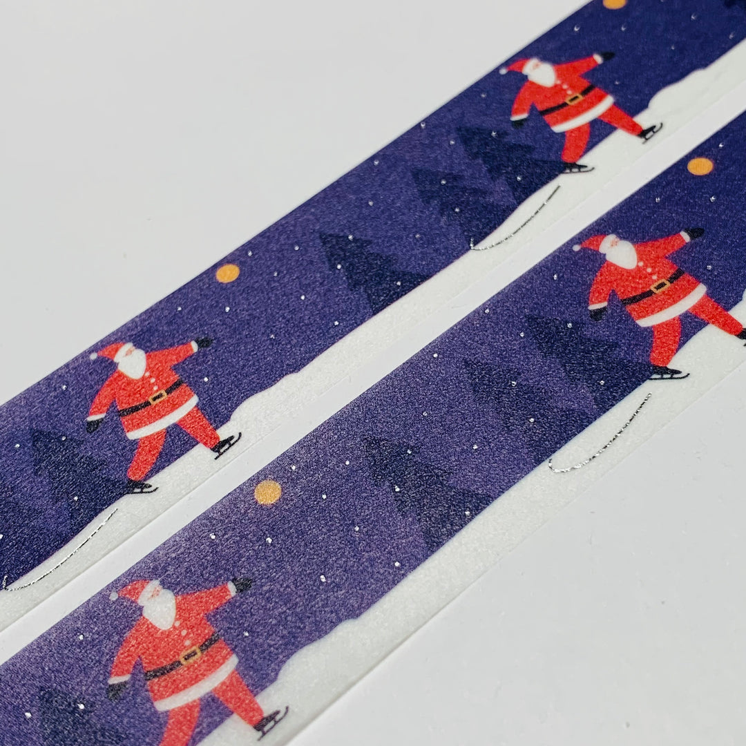 ICE SKATING SANTA Christmas Saien Silver Foil Masking Washi Tape ~ 1 Roll ~ 20mm x 5m (16 Feet)