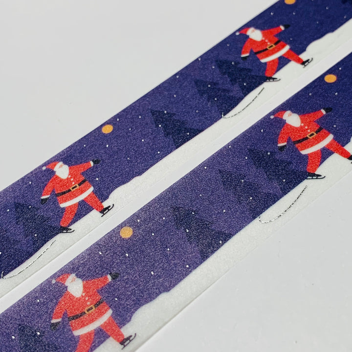 ICE SKATING SANTA Christmas Saien Silver Foil Masking Washi Tape ~ 1 Roll ~ 20mm x 5m (16 Feet)