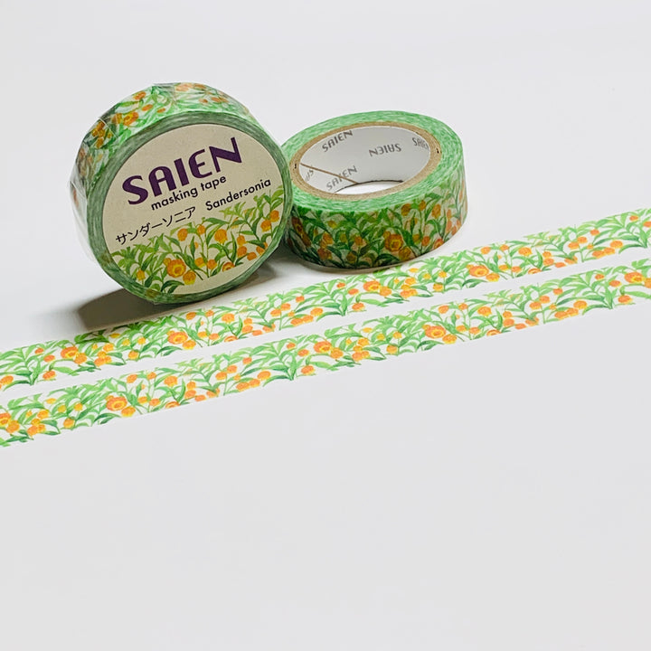 YELLOW SANDERSONIAS CHINESE LANTERN Flowers Saien Masking Washi Tape ~ 1 Roll ~ 15mm x 10m (33 Feet)