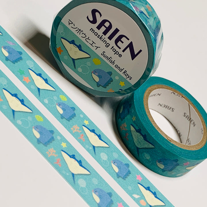 SUNFISH And STINGRAYS Saien Masking Washi Tape ~ 1 Roll ~ 15mm x 10m (33 Feet)