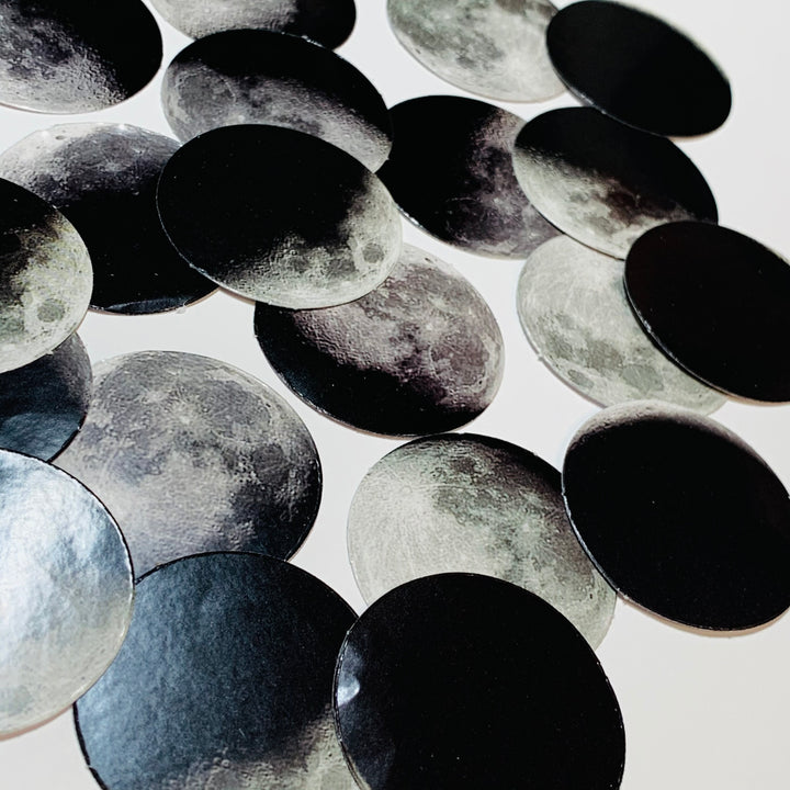 TOTAL LUNAR ECLIPSE And Partial In Black and White Peelable Stickers  ~ 45 Pieces ~ Each Sticker is 38mm