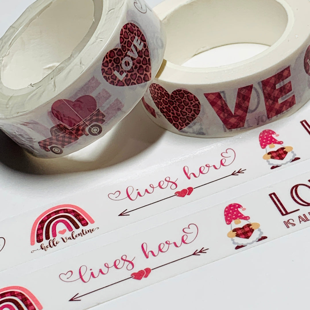 VALENTINE WISHES & KISSES GNOMES Washi Tape ~ 1 Roll ~ 15mm x 10m (33 Feet)