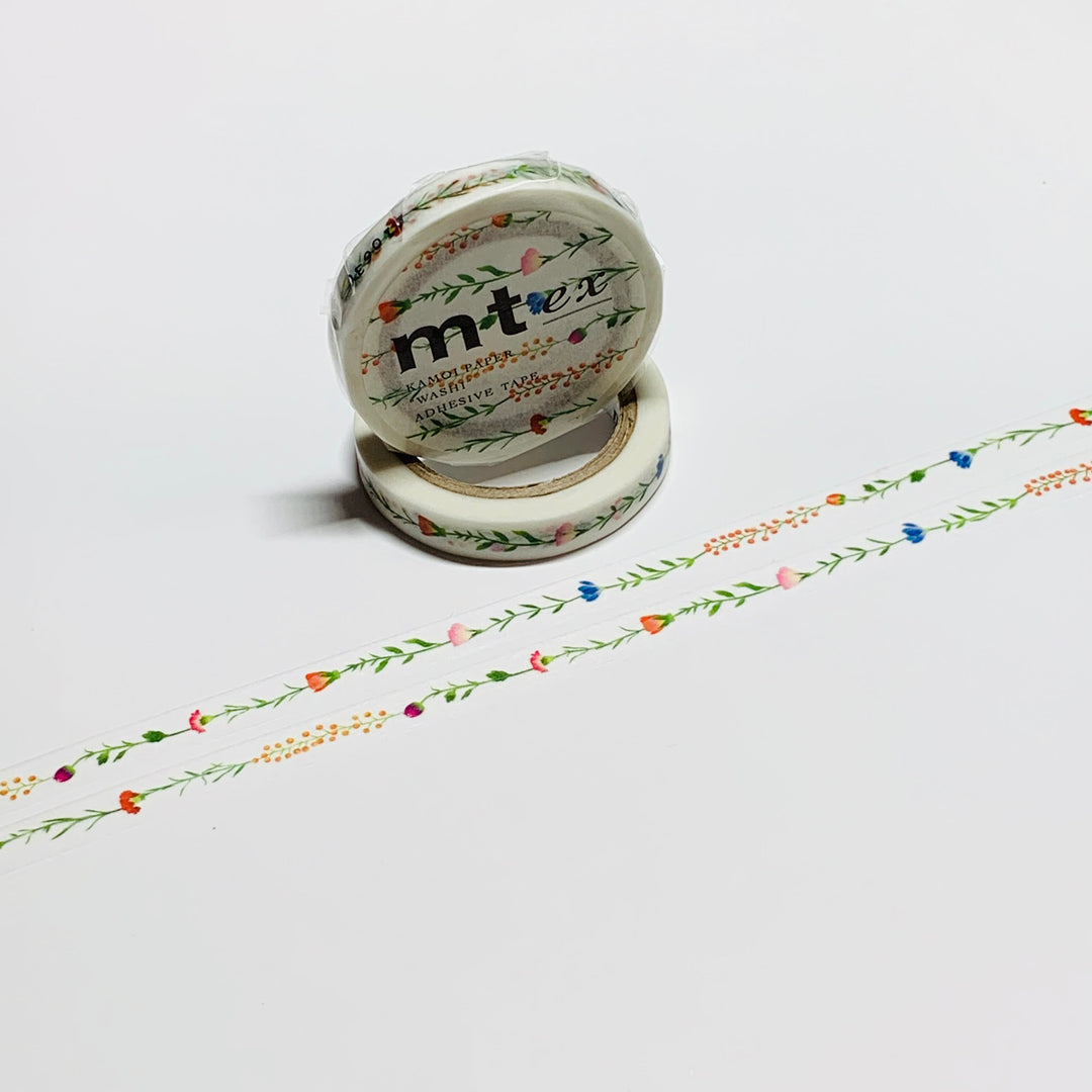 FLOWER DROP LINE FLORAL Thin Line Mt Washi Tape ~ 1 Roll ~ 7mm x 7m (23 Feet)