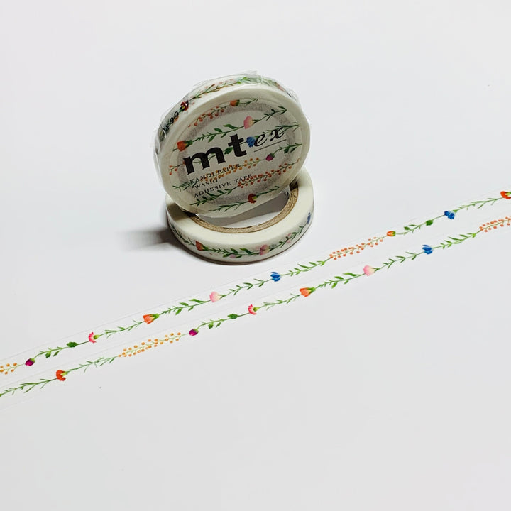 FLOWER DROP LINE FLORAL Thin Line Mt Washi Tape ~ 1 Roll ~ 7mm x 7m (23 Feet)