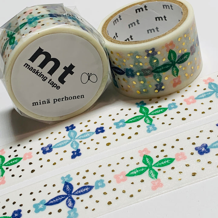 BLOOMING DAY GOLD FOIL Mina Perhonen Mt Washi Tape ~ 1 Roll ~ 24mm x 3m (10 Feet)