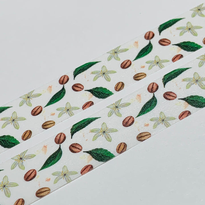 COFFEE BEANS & LEAVES Washi Tape ~ 1 Roll ~ 15mm x 10m (33 Feet)