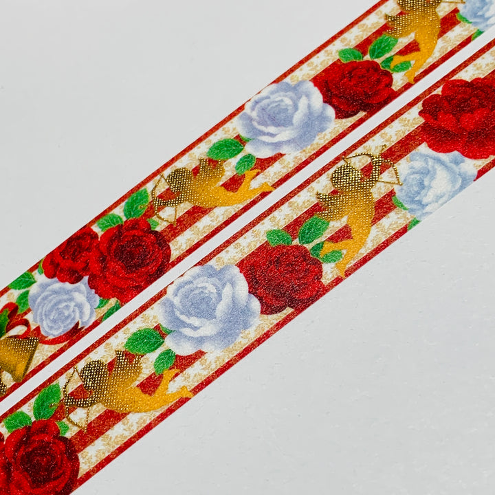 KIMONO CHRISTMAS ANGEL & ROSES Gold Foil Saien Washi Tape ~ 1 Roll ~ 15mm x 7m (23 Feet)