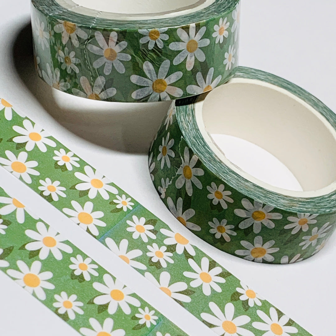 SPRING GREEN HAPPY DAISIES FLORAL Washi Tape ~ 1 Roll ~ 15mm x 10m (33 Feet)