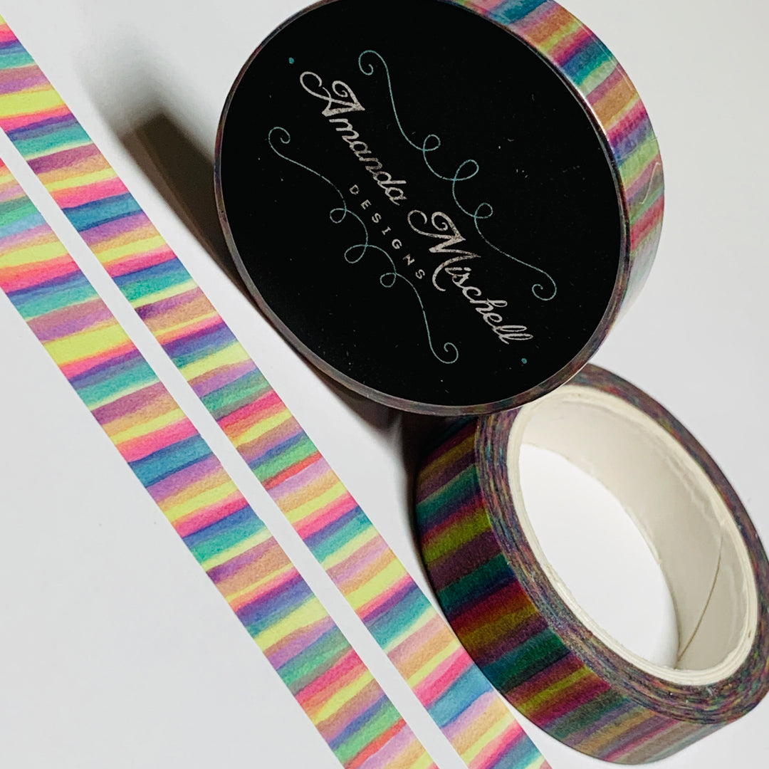 COLORED PENCIL THIN RAINBOW Stripes Amanda Mischell Washi Tape ~ 1 Roll ~ 10mm x 10m (33 Feet)