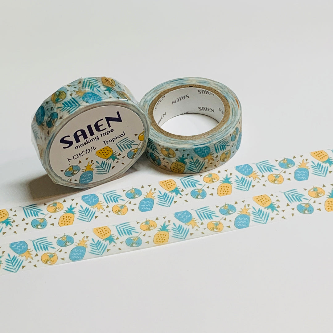 PINEAPPLE TROPICAL COCKTAILS Saien Masking Washi Tape ~ 1 Roll ~ 15mm x 10m (33 Feet)