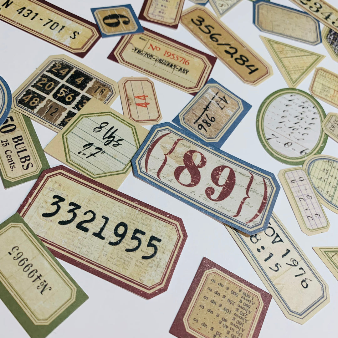 RETRO GENERAL LEDGER Ephemera Sticker Pack ~ 36 Pieces ~ 15mm - 55mm