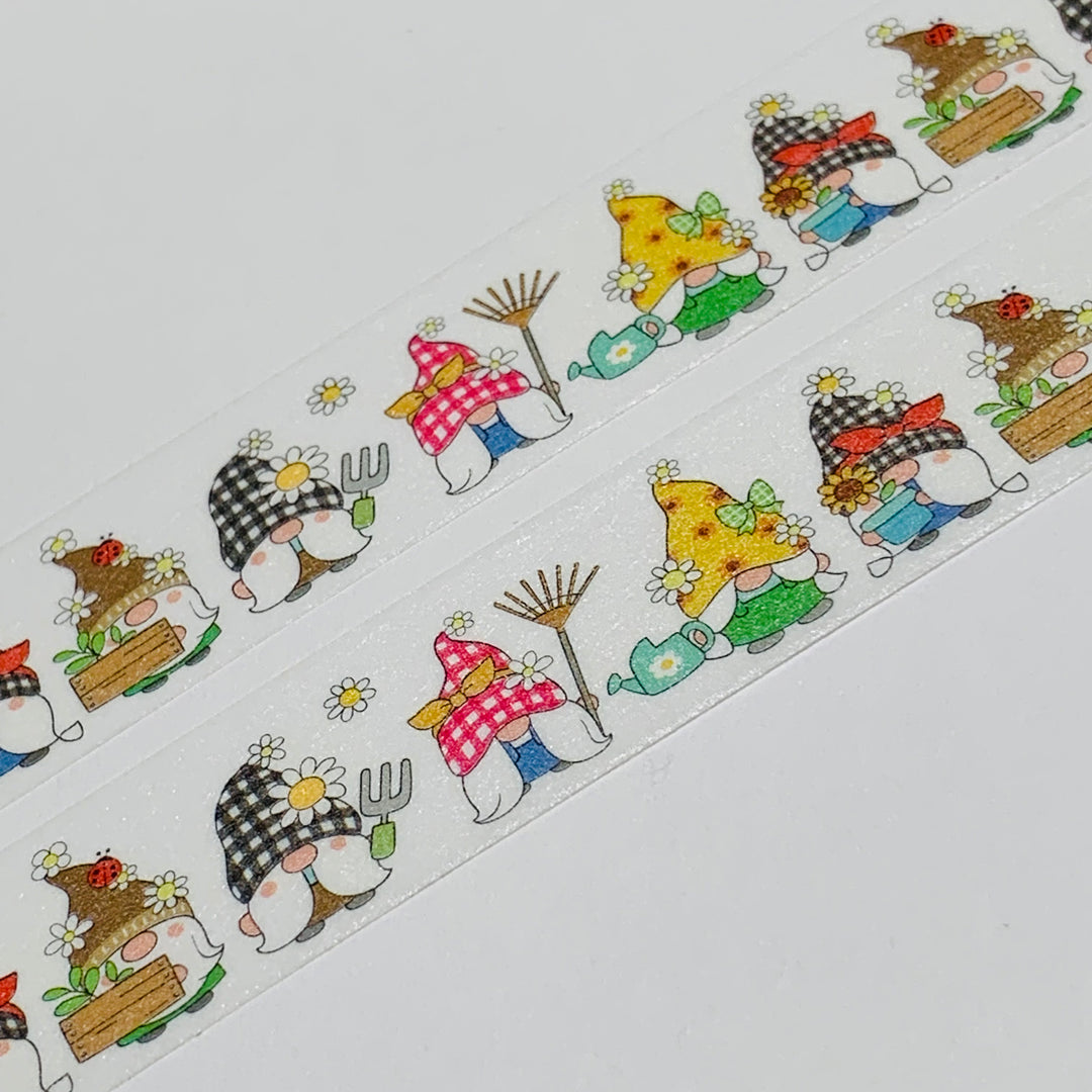 GINGHAM GARDENING GNOMES Washi Tape ~ 1 Roll ~ 15mm x 10m (33 Feet)