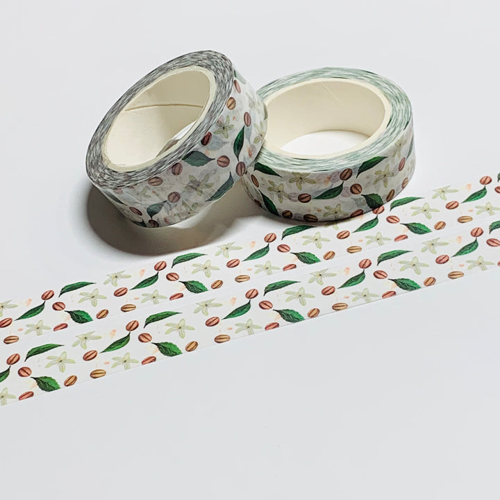 COFFEE BEANS & LEAVES Washi Tape ~ 1 Roll ~ 15mm x 10m (33 Feet)