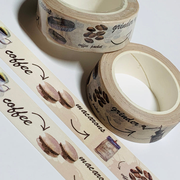 FRENCH ROAST COFFEE & MACARONS Washi Tape ~ 1 Roll ~ 15mm x 10m (33 Feet)