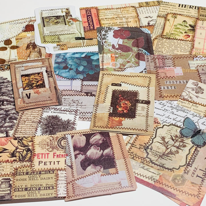 RETRO MIXED MEDIA STITCHING Candy Poetry Ephemera Paper Stickers Pack ~ 30 Stickers ~ 40 - 100mm