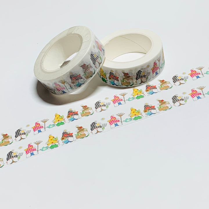 GINGHAM GARDENING GNOMES Washi Tape ~ 1 Roll ~ 15mm x 10m (33 Feet)