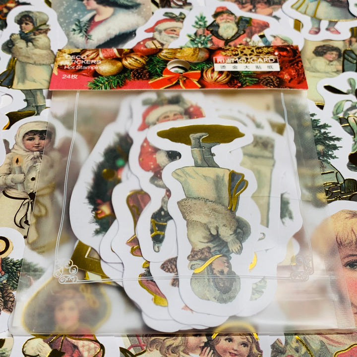 A VICTORIAN CHRISTMAS With BELLS And Gold Foiled Ephemera Stickers Pack ~ 24 Pieces ~ 3 Inches