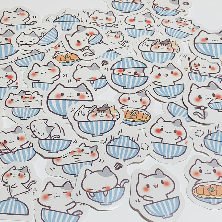 DIM SUM DUMPLING CATS Peelable Stickers ~ 45 Pieces ~ 40mm Each