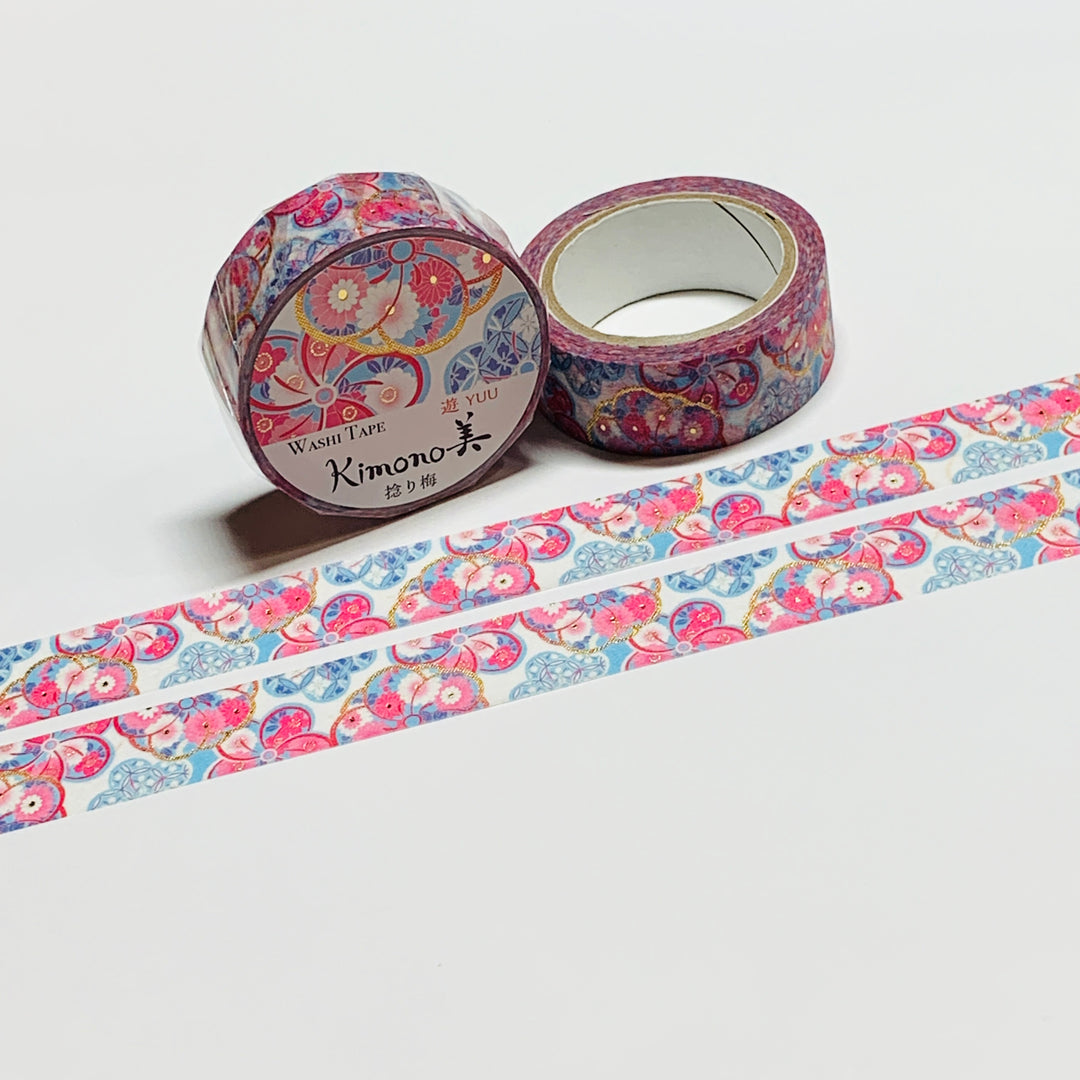 KIMONO TWISTED PLUM Gold Foil Saien Washi Tape ~ 1 Roll ~ 15mm x 7m (23 Feet)