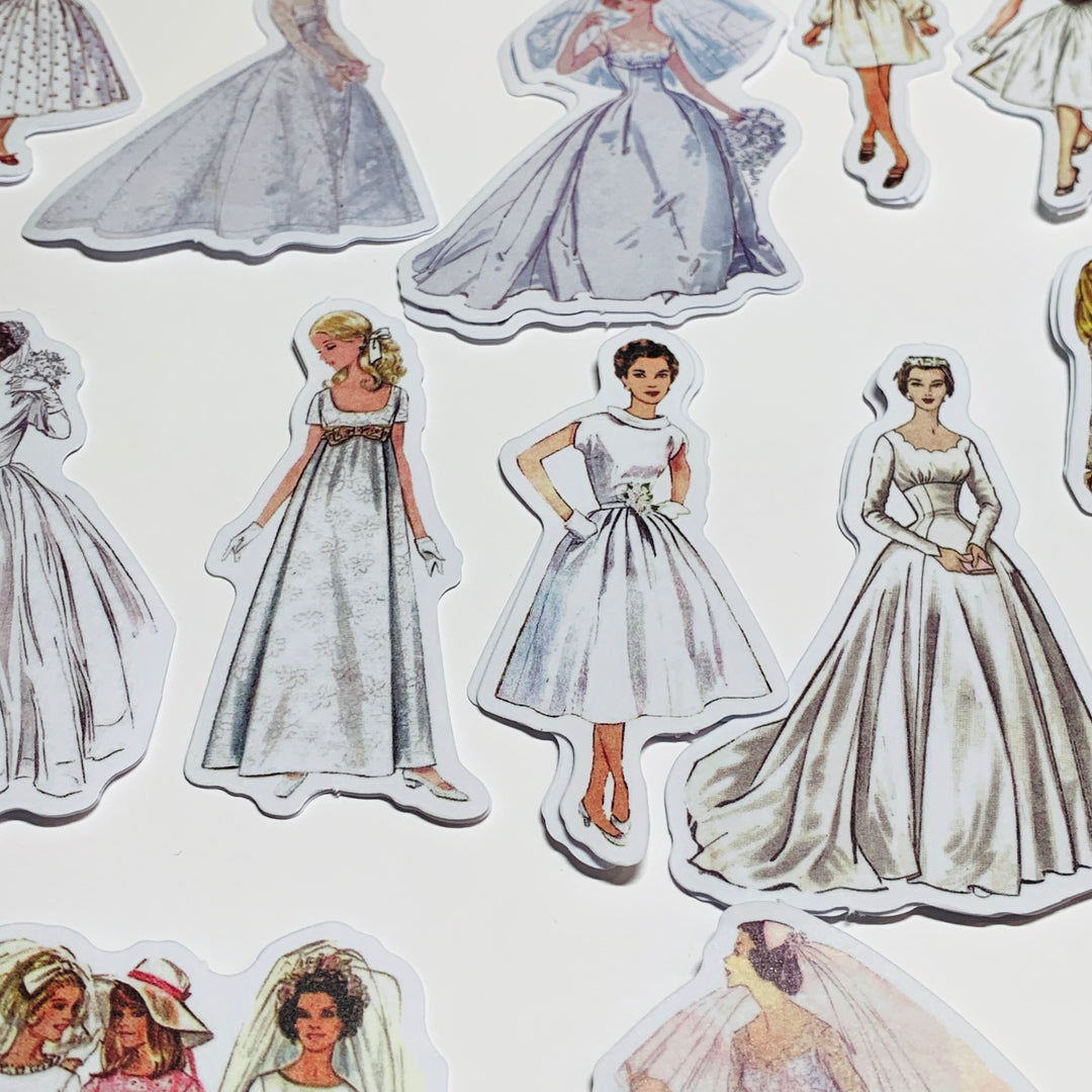 WHITE WEDDING VINTAGE DRESS Girls Peelable Stickers  ~ 40 Pieces ~ Each Sticker is 60mm x 80mm