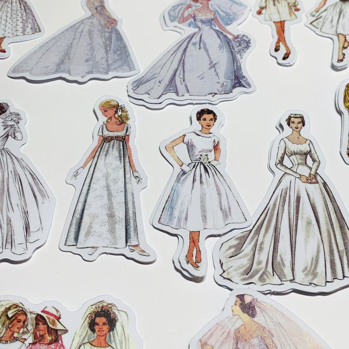 WHITE WEDDING VINTAGE DRESS Girls Peelable Stickers  ~ 40 Pieces ~ Each Sticker is 60mm x 80mm