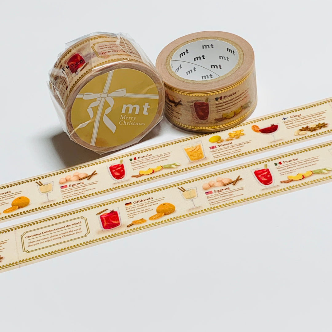 THE WORLD CHRISTMAS DRINKS Gold Foil MT Washi Tape ~ 1 Roll ~ 24mm x 7m (23 Feet)