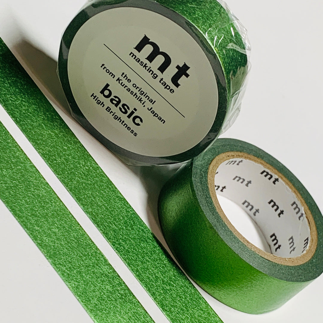 SUMMER GREEN METALLIC FOIL Solid MT Washi Tape - 1 Roll - 15mm x 7m (23 Feet)